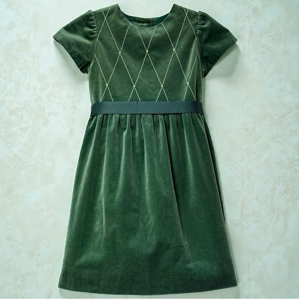 Florence Eiseman Velvet Holiday Dress Green 6 – Pearl Detail – With Sash